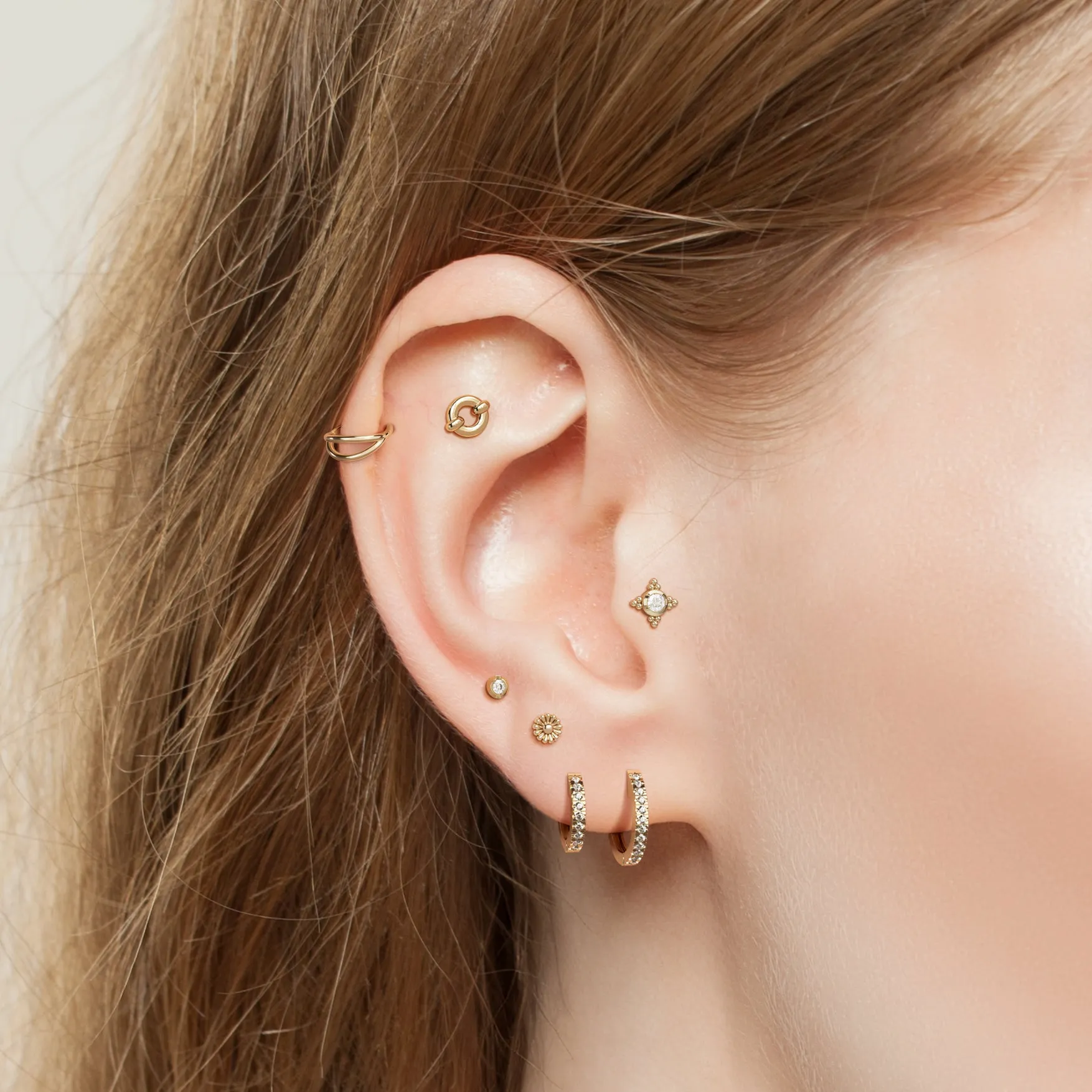 14K Gold Abstract Floral Stud