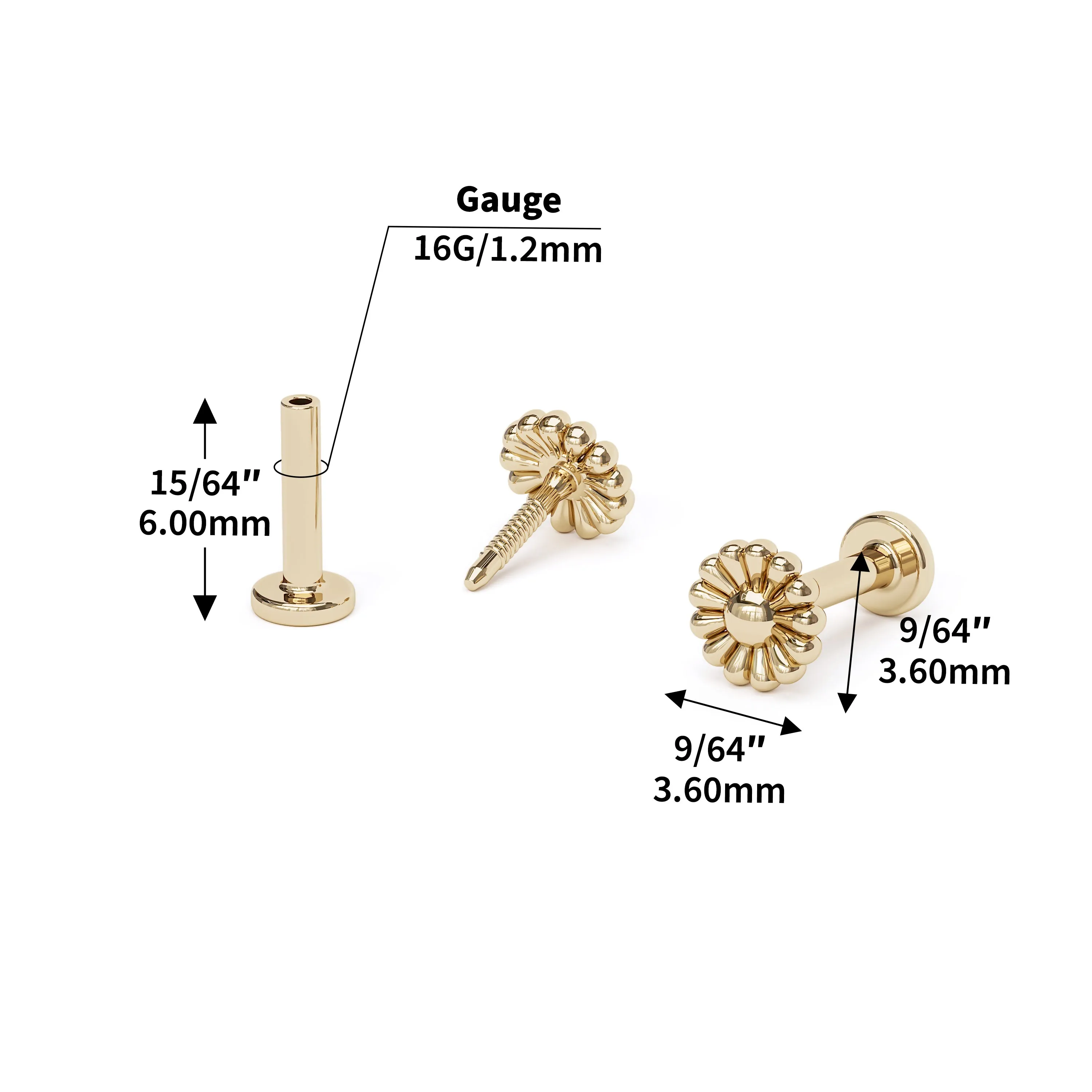 14K Gold Abstract Floral Stud