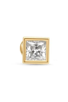 14K Gold Princess Cut Cz Tragus Helix Internally Threaded Flat Back Earring Labret Stud