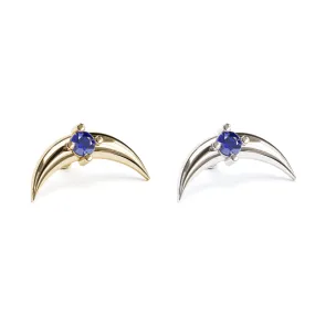 14K Gold Sapphire Crescent Moon Stud