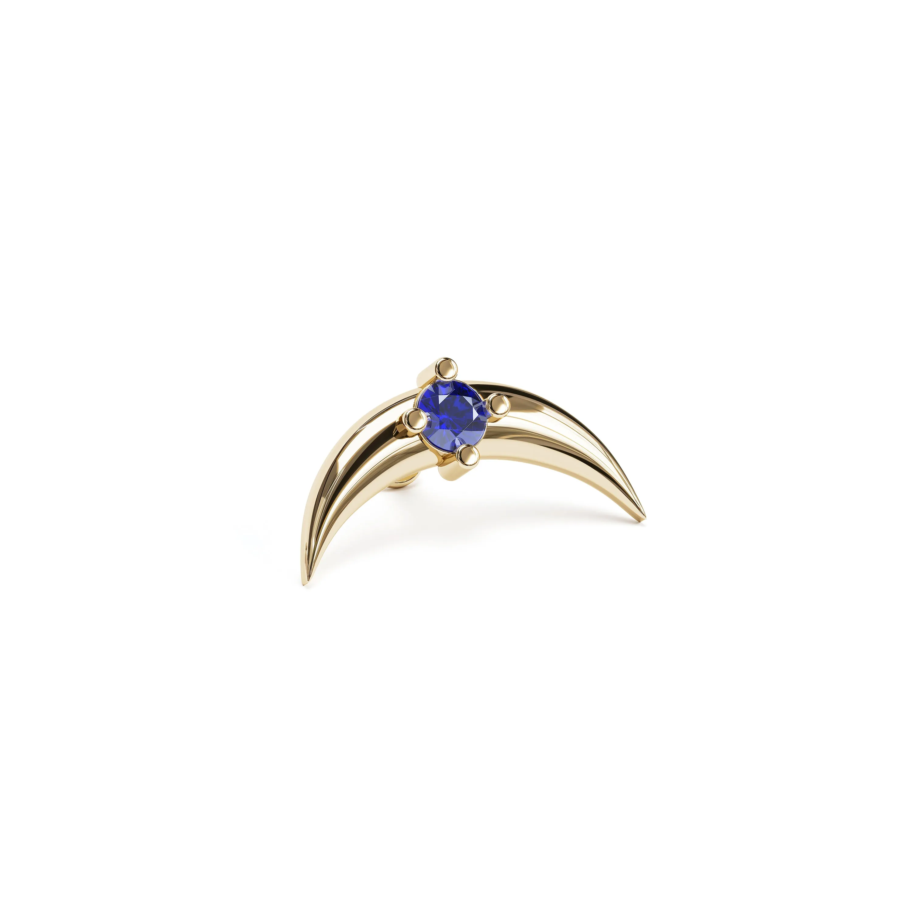 14K Gold Sapphire Crescent Moon Stud