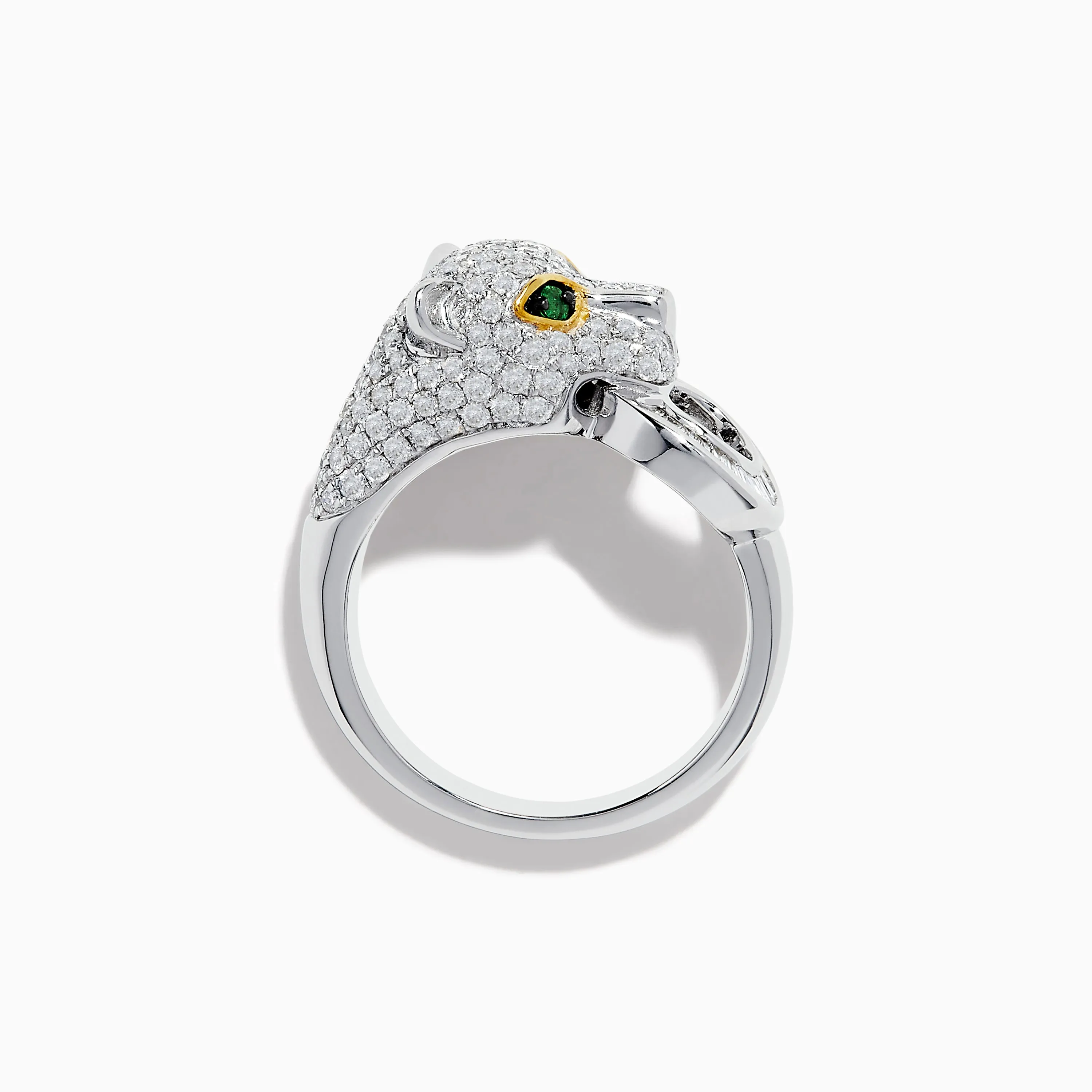 14k Signature White Gold Diamond & Emerald Panther Ring