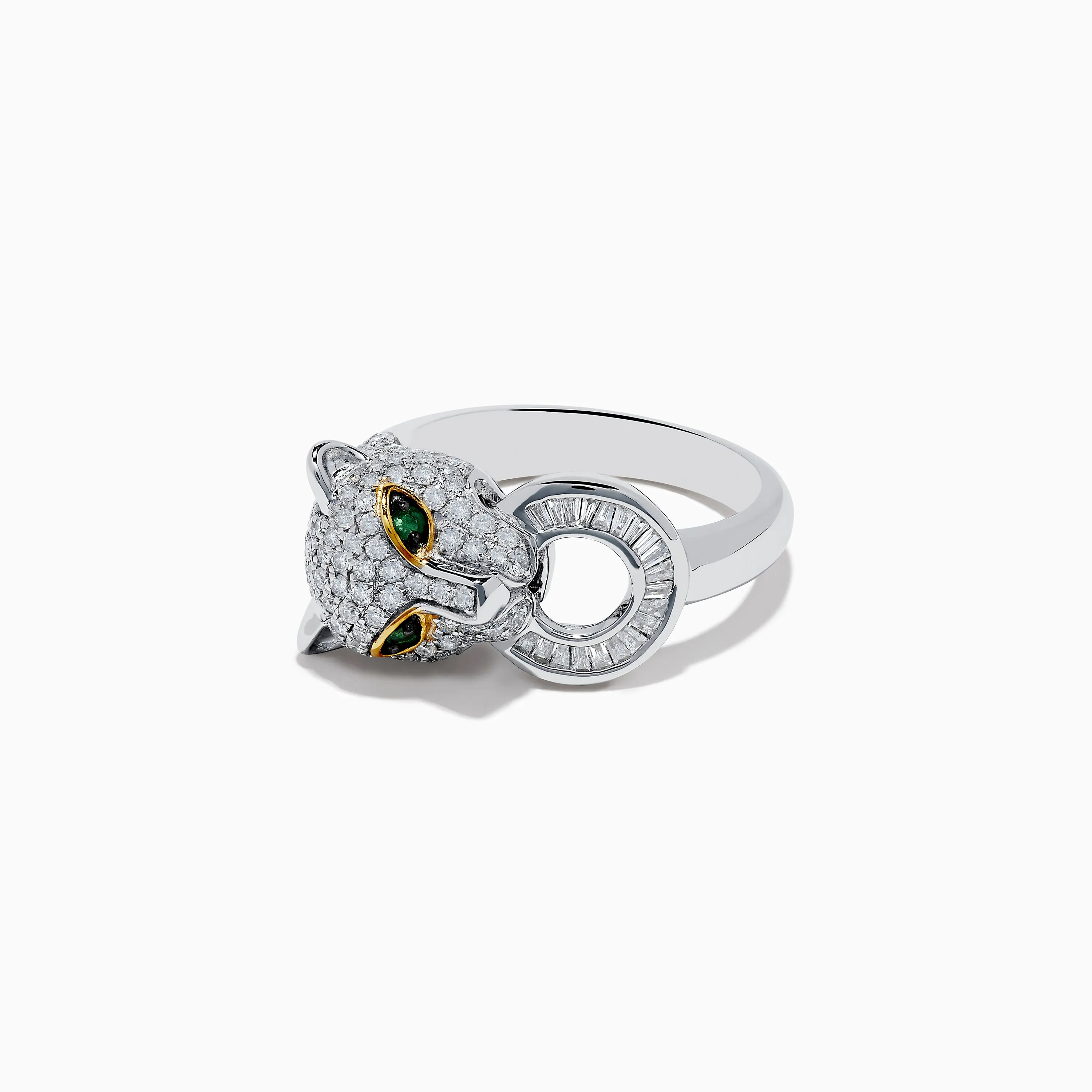 14k Signature White Gold Diamond & Emerald Panther Ring