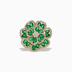 14K Yellow Gold Emerald and Diamond Flower Ring