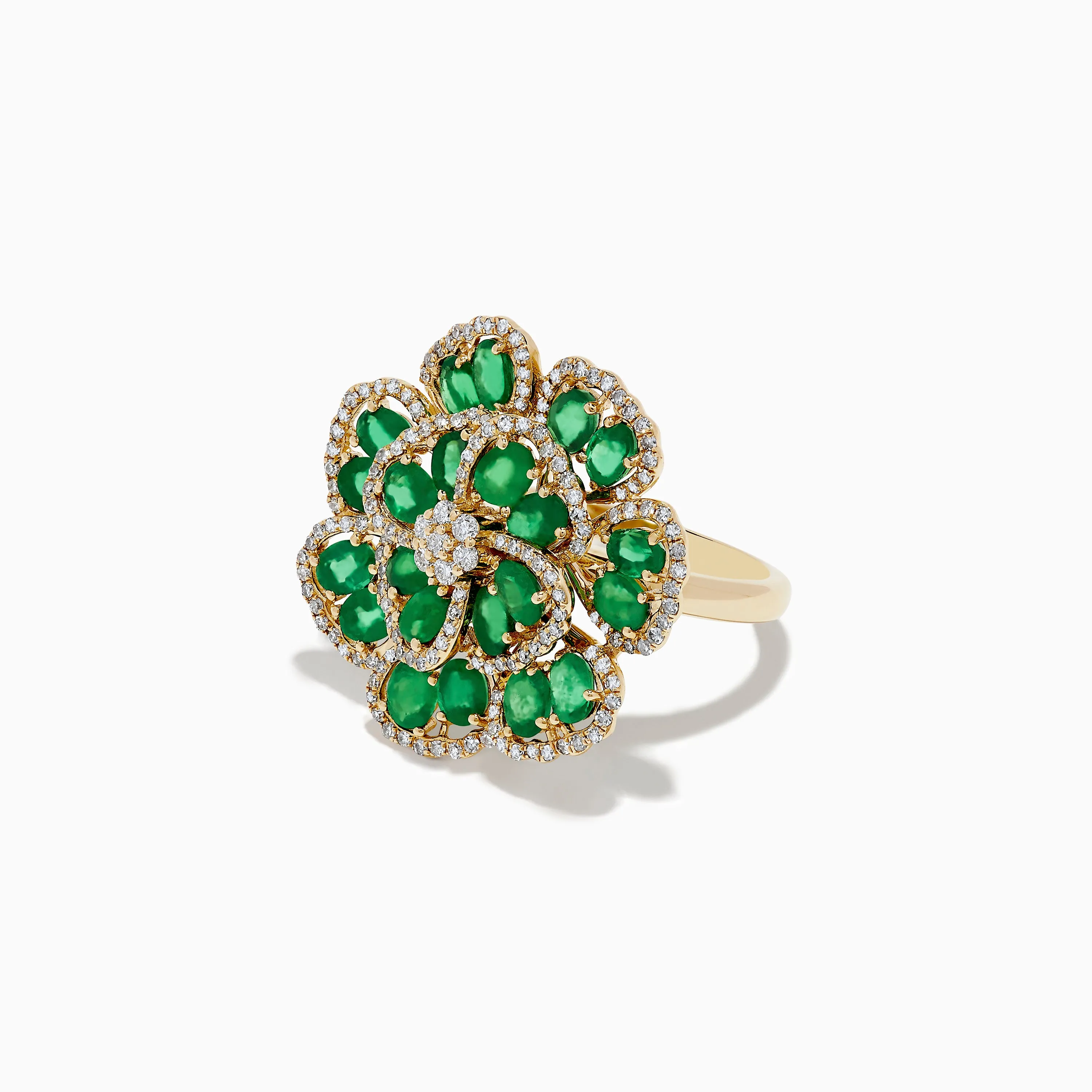 14K Yellow Gold Emerald and Diamond Flower Ring