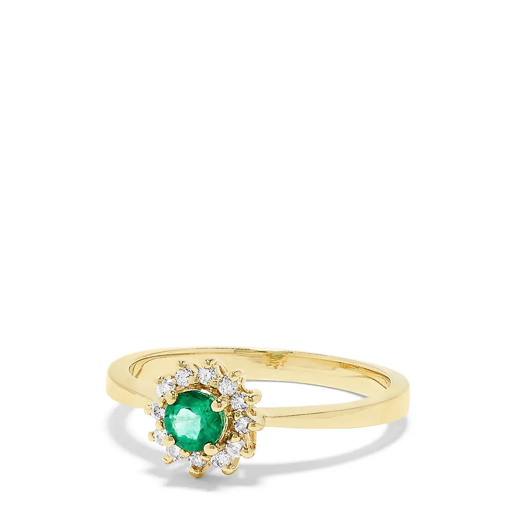 14K Yellow Gold Emerald and Diamond Ring, 0.36 TCW