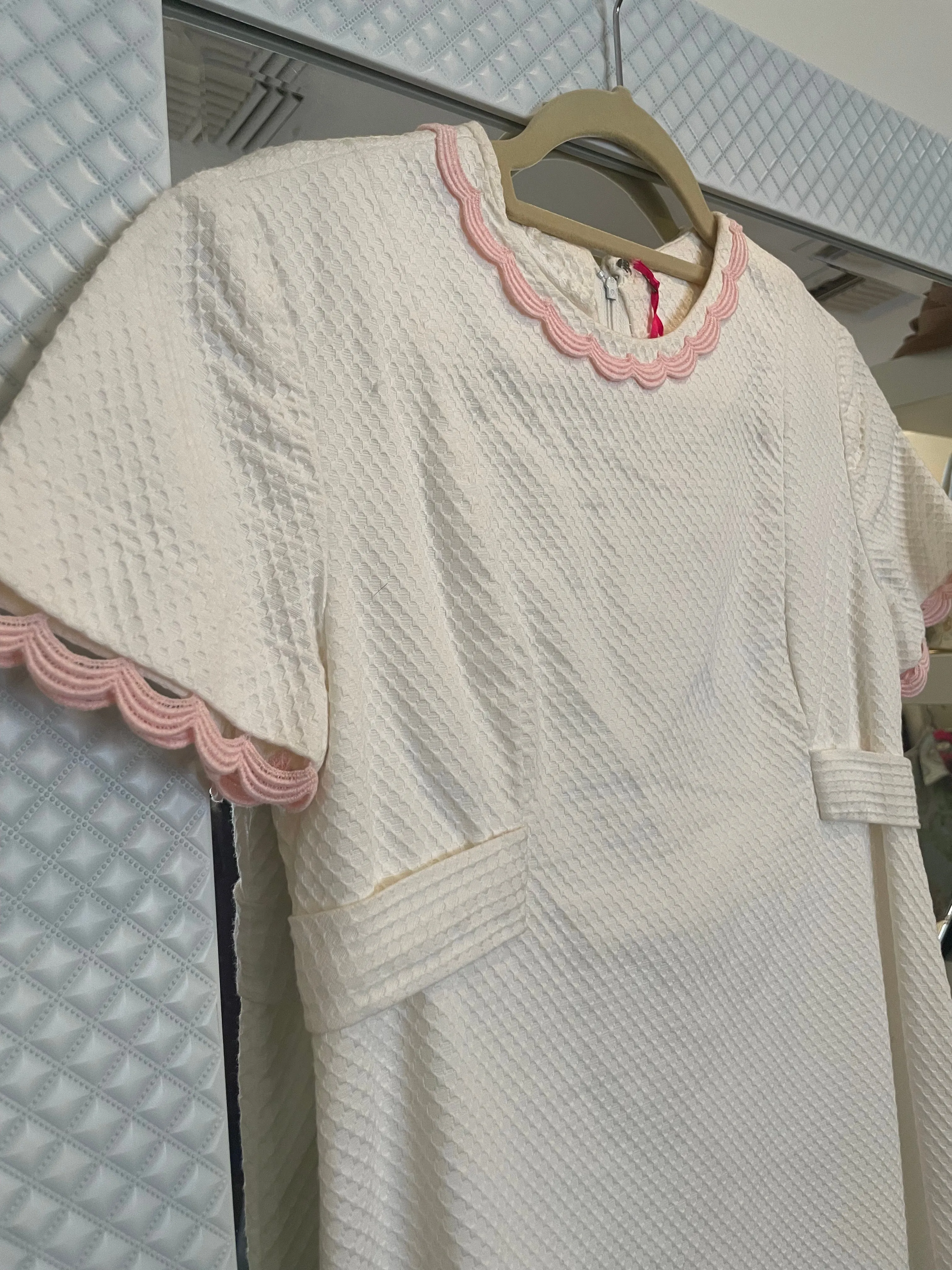 1970's White Pique Cotton, Short-sleeved Dress