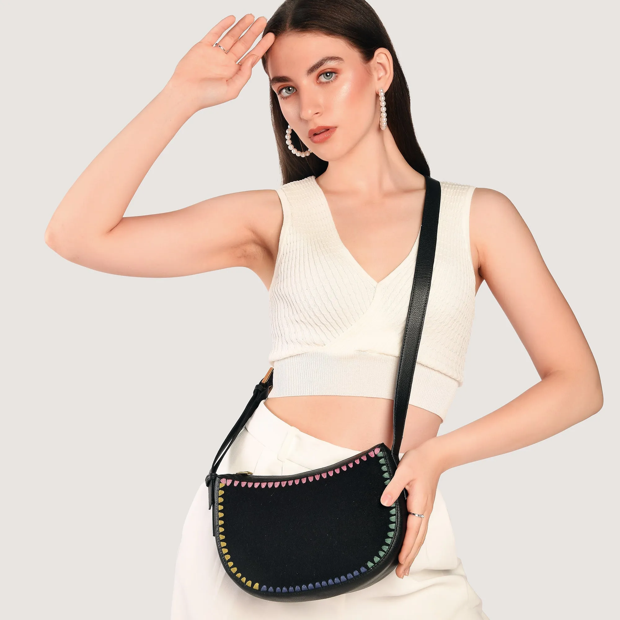 Accessorize London Women's Black
 Stitch Cross-Body Bag