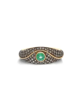 Acu Mini Pavé Ring - Champagne Diamonds/Emerald