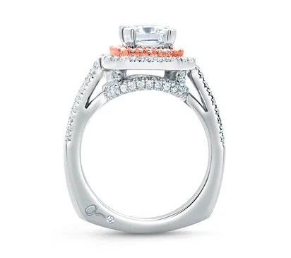 A.JAFFE ART DECO DOUBLE HALO EMERALD CUT ROSE GOLD DIAMOND ENGAGEMENT RING 0.68             (not in