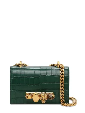 Alexander McQueen   Mini Jeweled croc embossed shoulder bag 