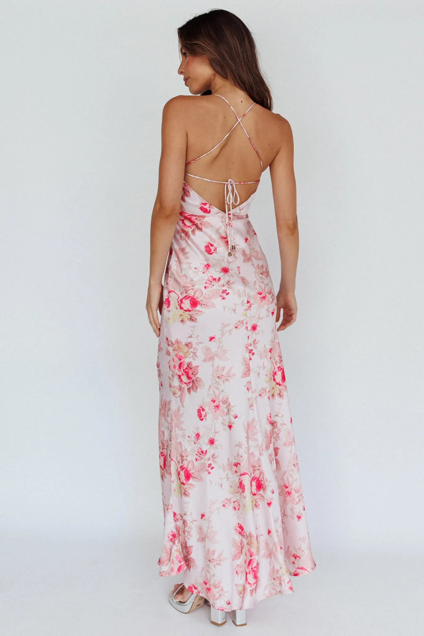 Alora Tie-Up Back Maxi Dress Floral Pink