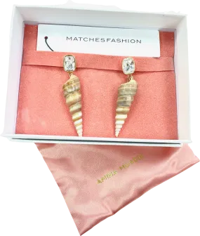 Amina Muaddi Metallic Spira Crystal & Shell Drop Earrings BNIB