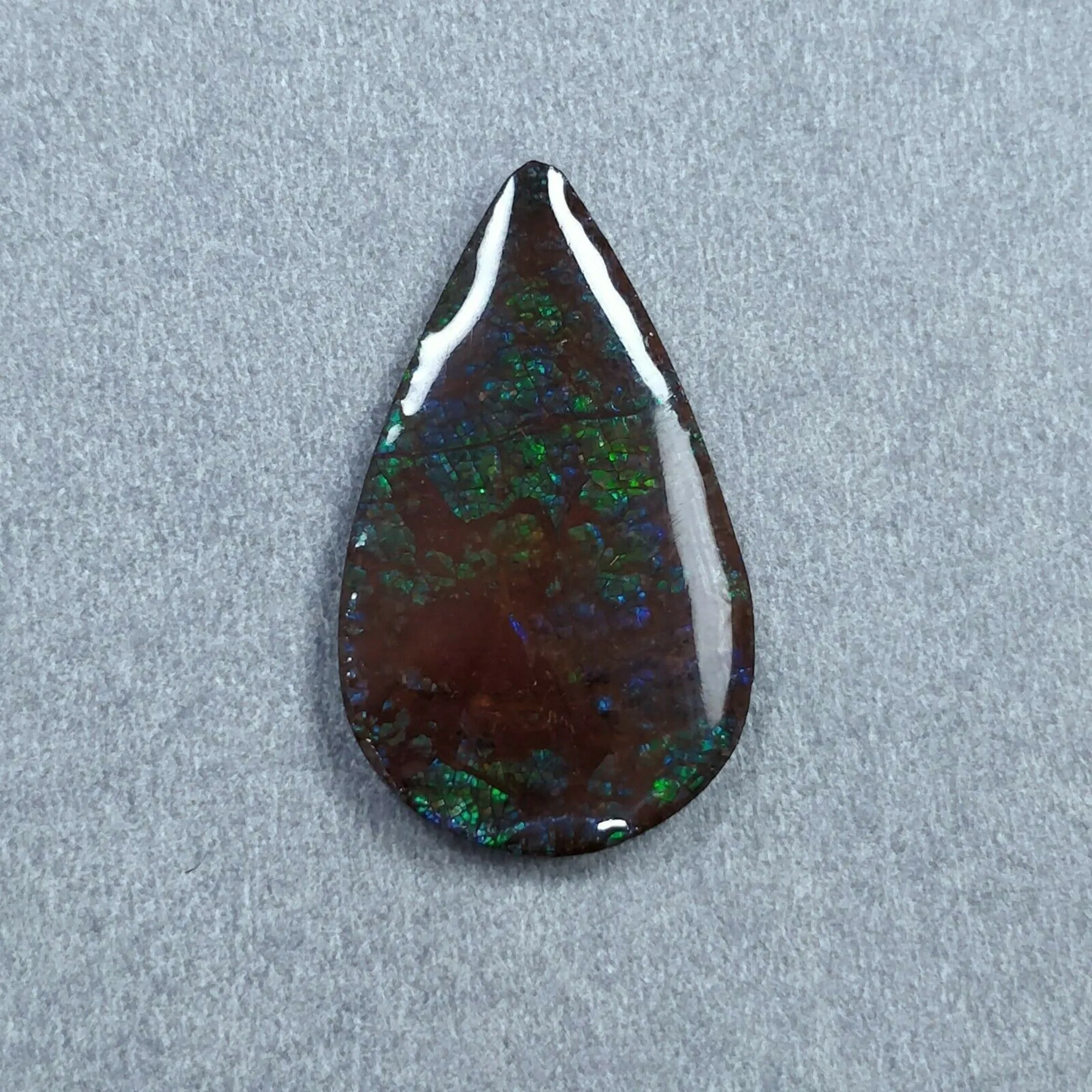 AMMOLITE Gemstone Cabochon : 16.60cts Natural Fossilized Shell Bi-Color Ammolite Pear Shape 31*18mm (With Video)