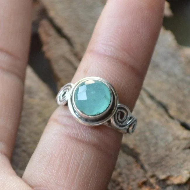 Aqua Chalcedony Ring -925 Sterling Silver Ring Chalcedony Gemstone Jewelry