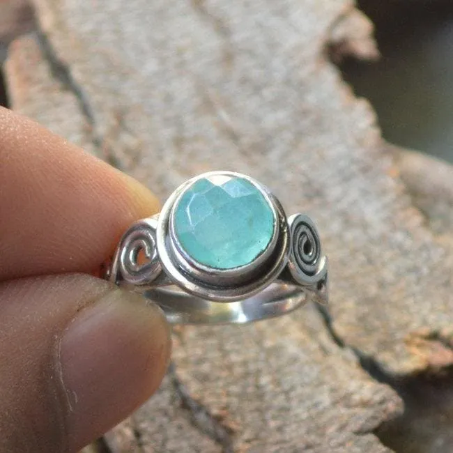 Aqua Chalcedony Ring -925 Sterling Silver Ring Chalcedony Gemstone Jewelry