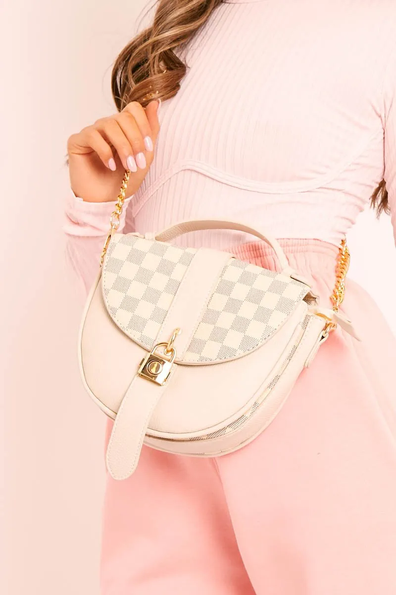 Beige Check Lock Saddle Bag - Roza