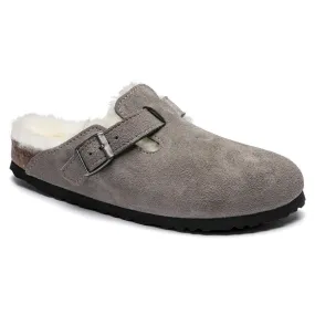 Birkenstock Women's Boston Shearling Suede Leather (Stone Coin - Narrow Fit)