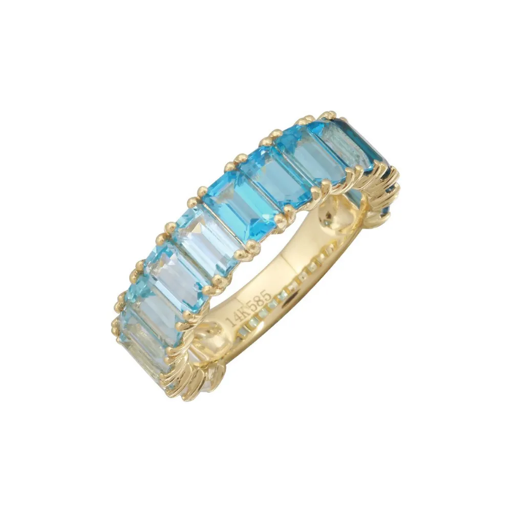 BLUE TOPAZ OMBRÉ EMERALD CUT 3/4 BAND