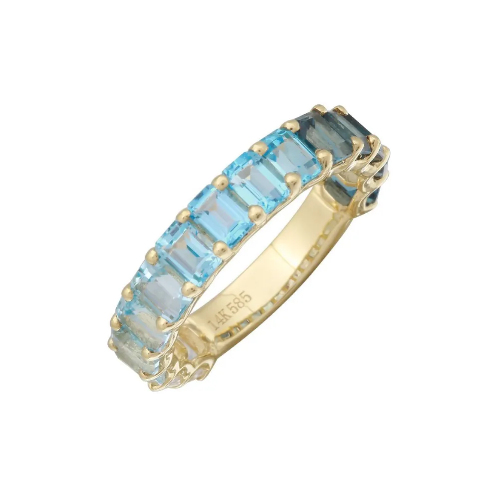 BLUE TOPAZ OMBRÉ EMERALD CUT 3/4 BAND