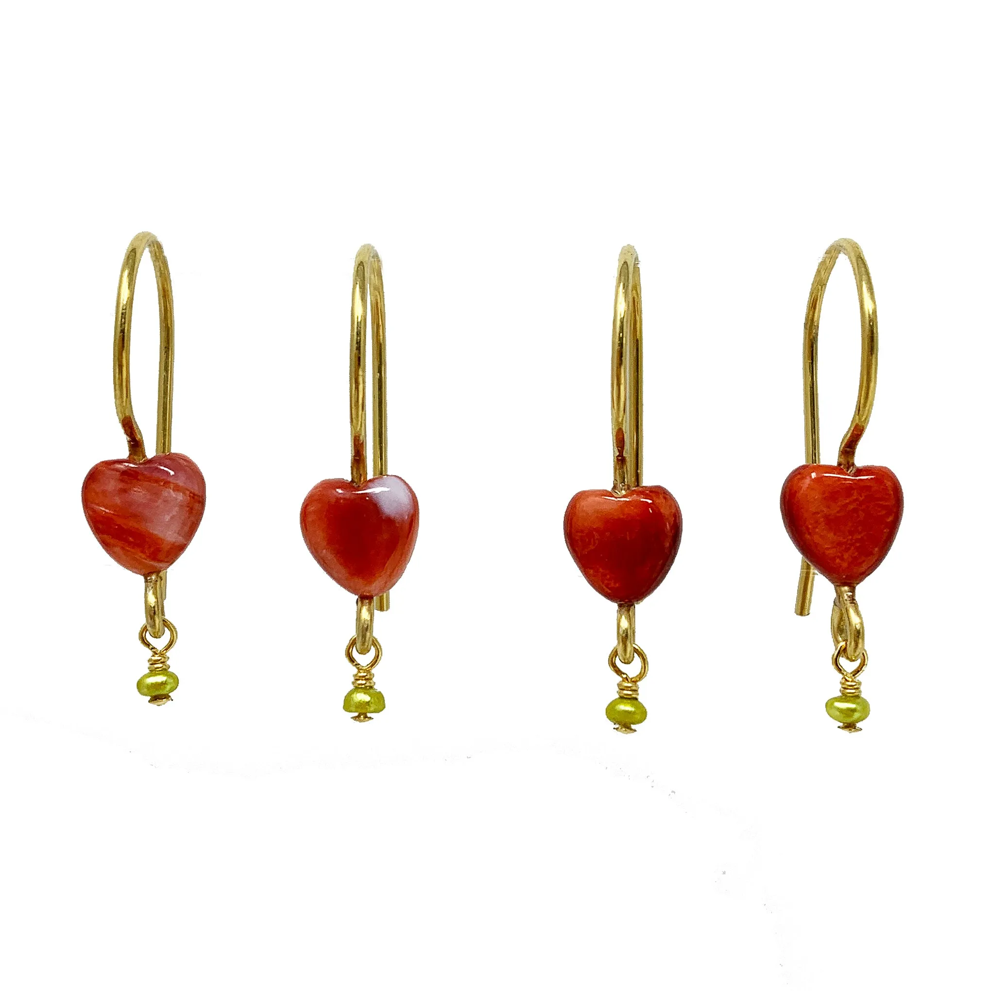 Chan Luu Petite Dangle Heart Charm Earrings in Red Shell Mix and Gold Vermeil