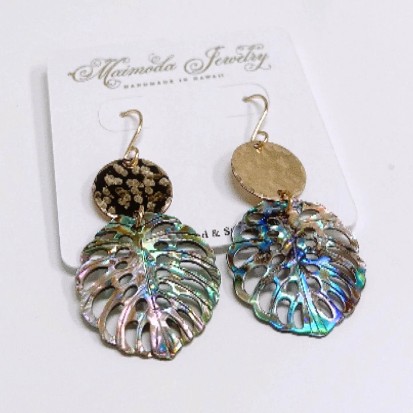 Earrings Maui - abalone shell monstera (E631)