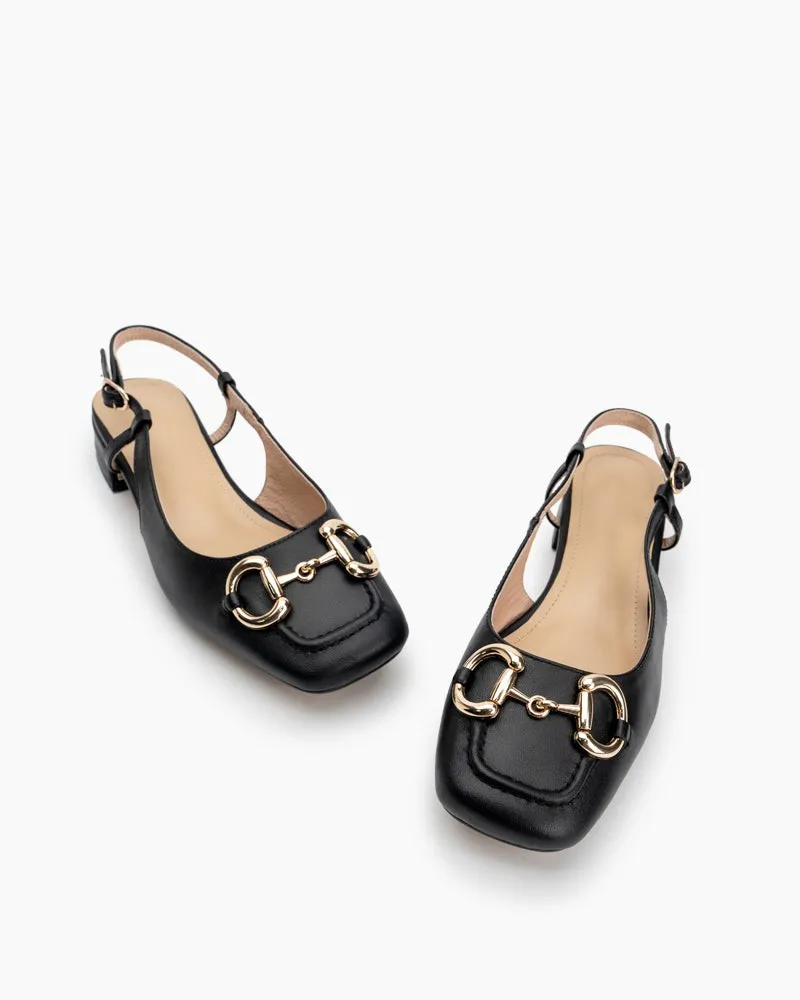 Elegant Buckle Square Toe Slingback Sandals