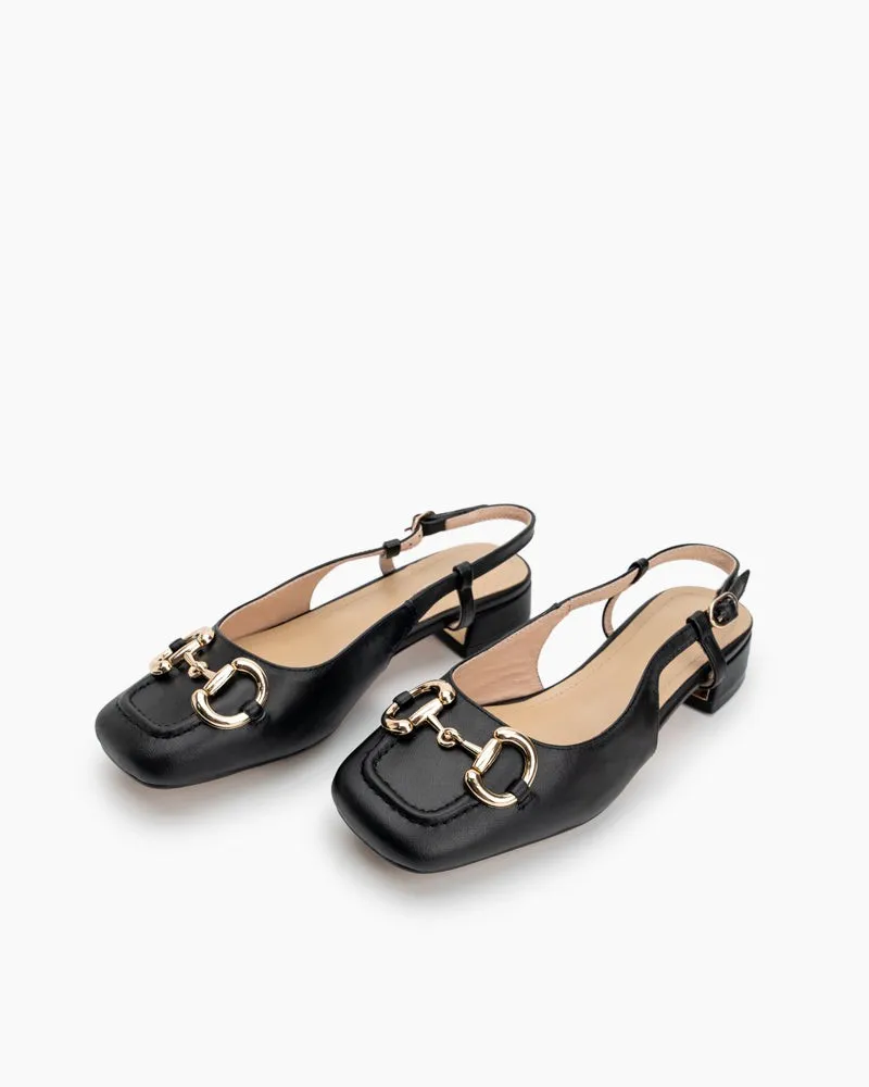 Elegant Buckle Square Toe Slingback Sandals