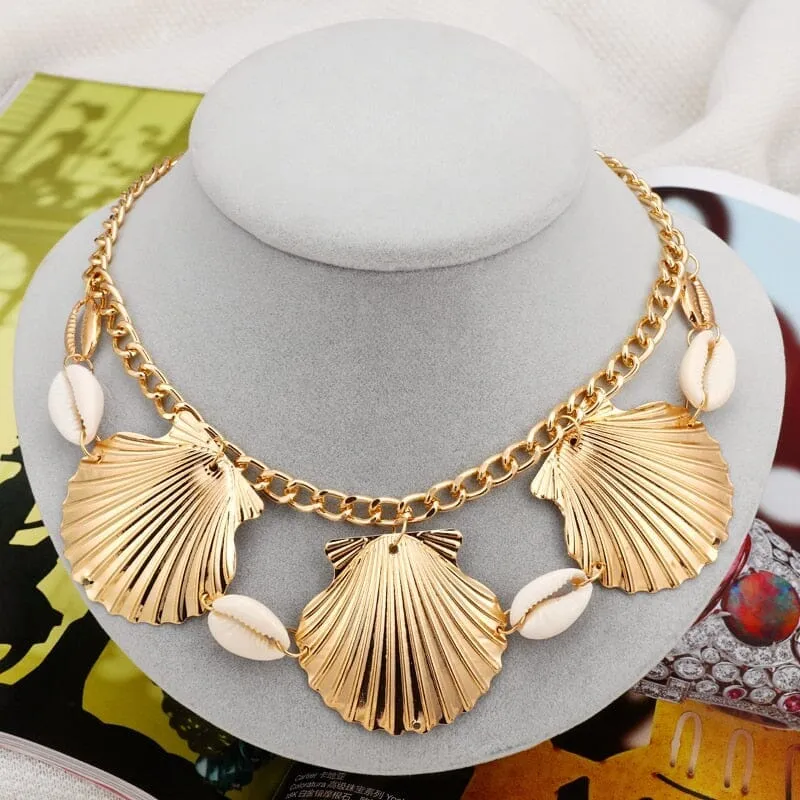 Elegant Natural Summer Beach Shell Choker Necklace