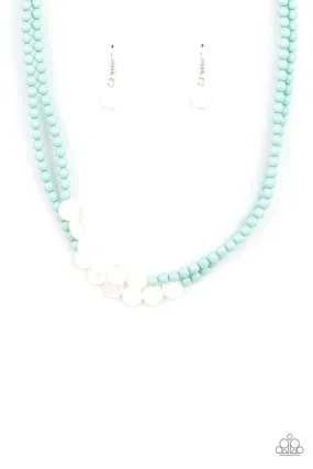 Extended STAYCATION Blue and White Shell Necklace - Paparazzi Accessories