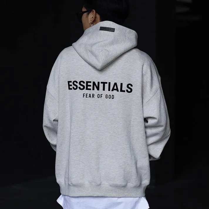 FEAR OF GOD Essentials Felt Logo Hoodie Light Oatmeal