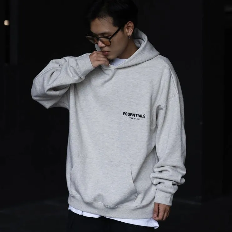 FEAR OF GOD Essentials Felt Logo Hoodie Light Oatmeal