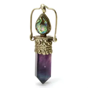 Fluorite Violet Obelisk Swing Pendant with Fine Abalone Cabochon # 76 - 2