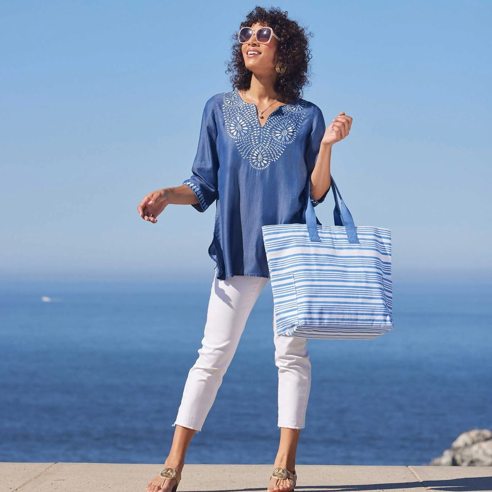 French Carryall Bag with Blue Stripes