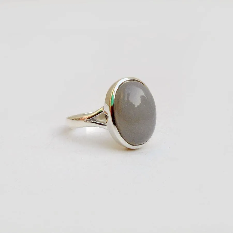 Grey Moonstone Ring Sterling Silver Ring Boho Ring Dainty Ring Moonstone Cabochon Ring Moonstone Jewelry