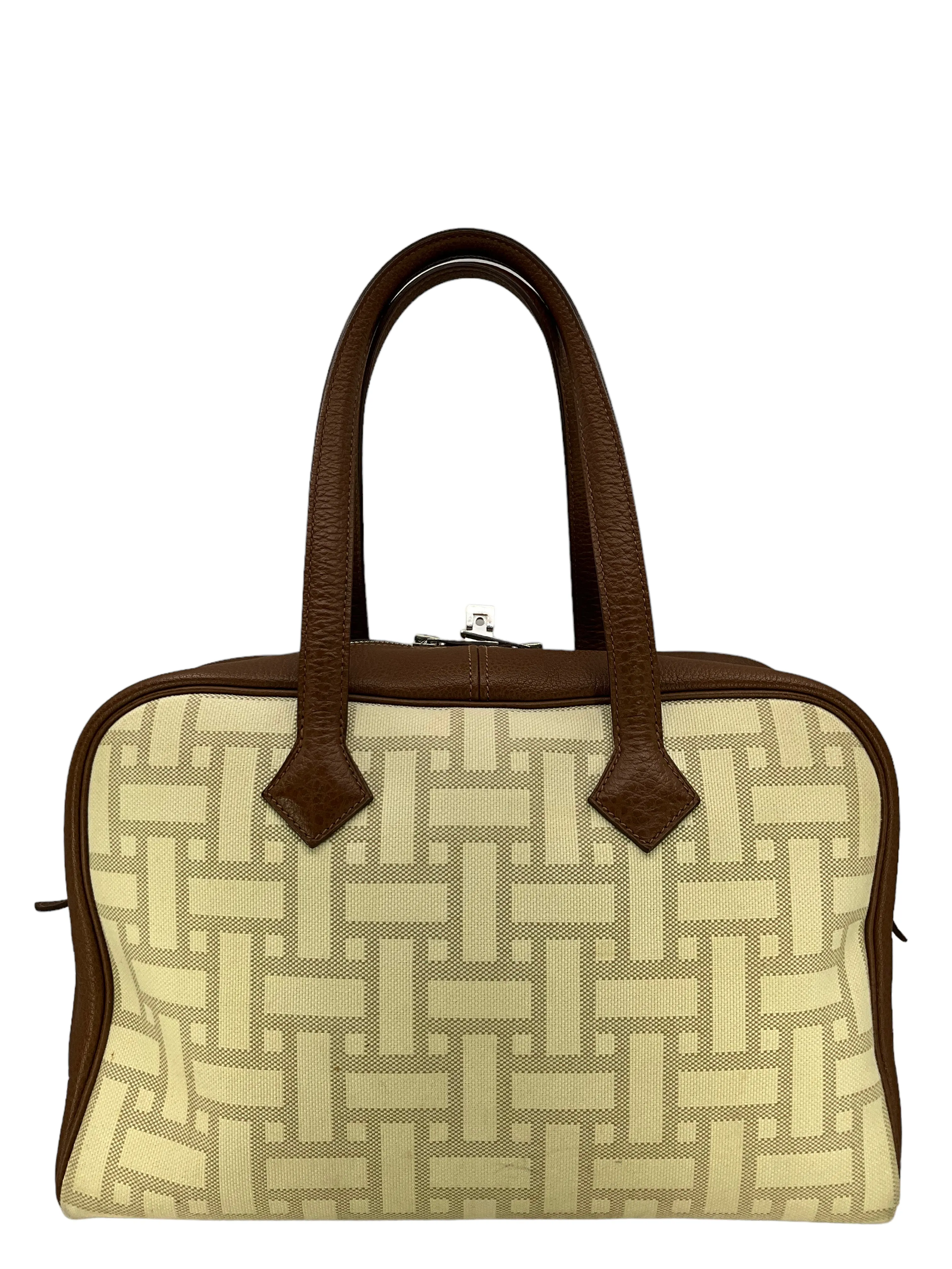 Hermes Victoria Printed Toile And Brown Leather Bag