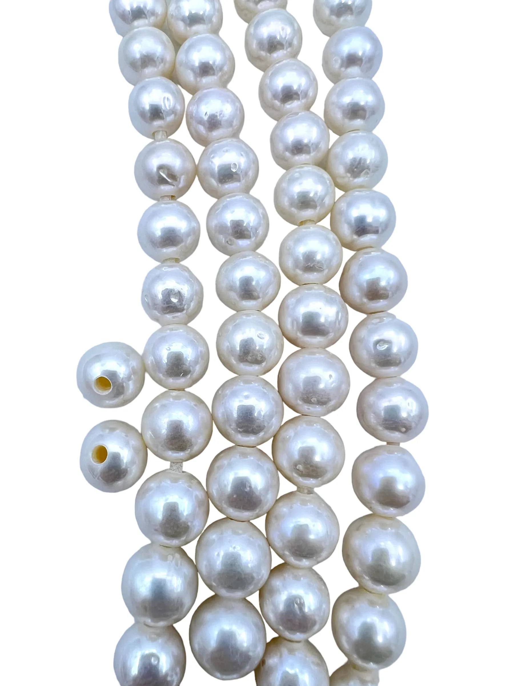 Large Hole Pearls, AAA  Quality 10mm White Fresh Water Pearls, 7.5 inch Strand