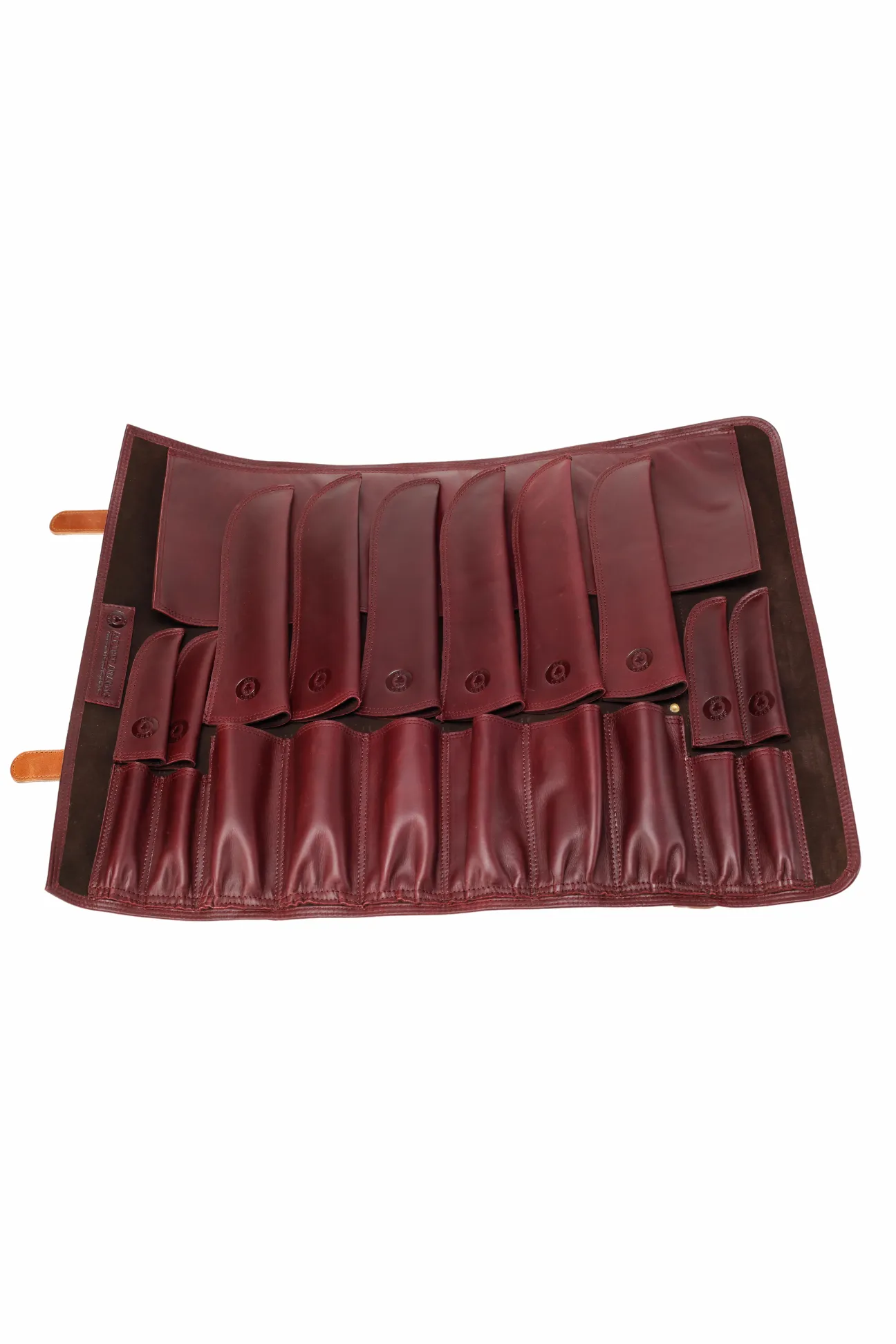 Premium Bordo and Tan Leather Knife Roll - Elegant Travel Case for Chefs