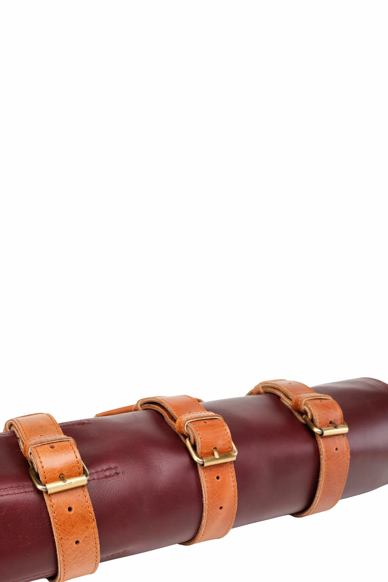 Premium Bordo and Tan Leather Knife Roll - Elegant Travel Case for Chefs