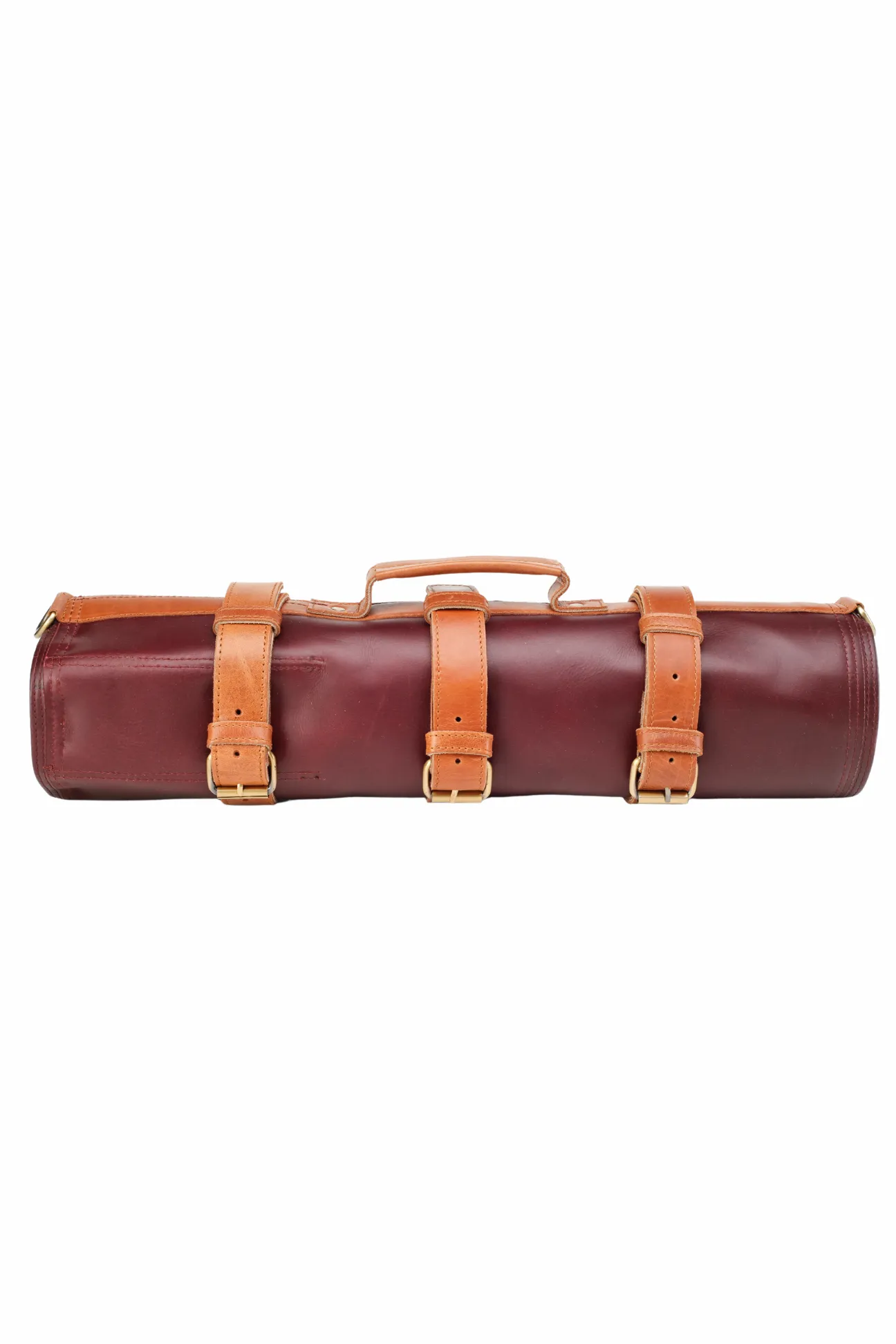 Premium Bordo and Tan Leather Knife Roll - Elegant Travel Case for Chefs