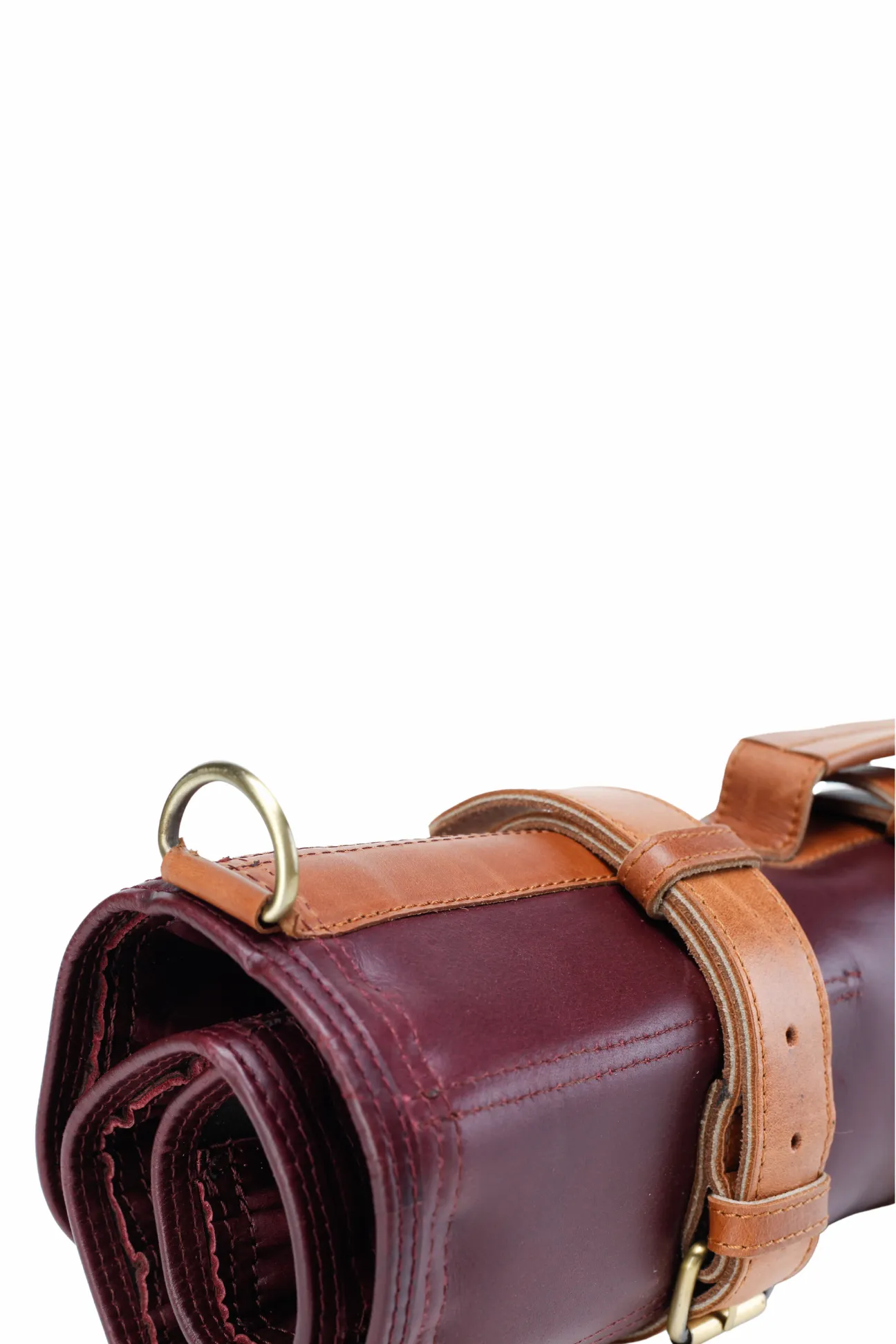 Premium Bordo and Tan Leather Knife Roll - Elegant Travel Case for Chefs