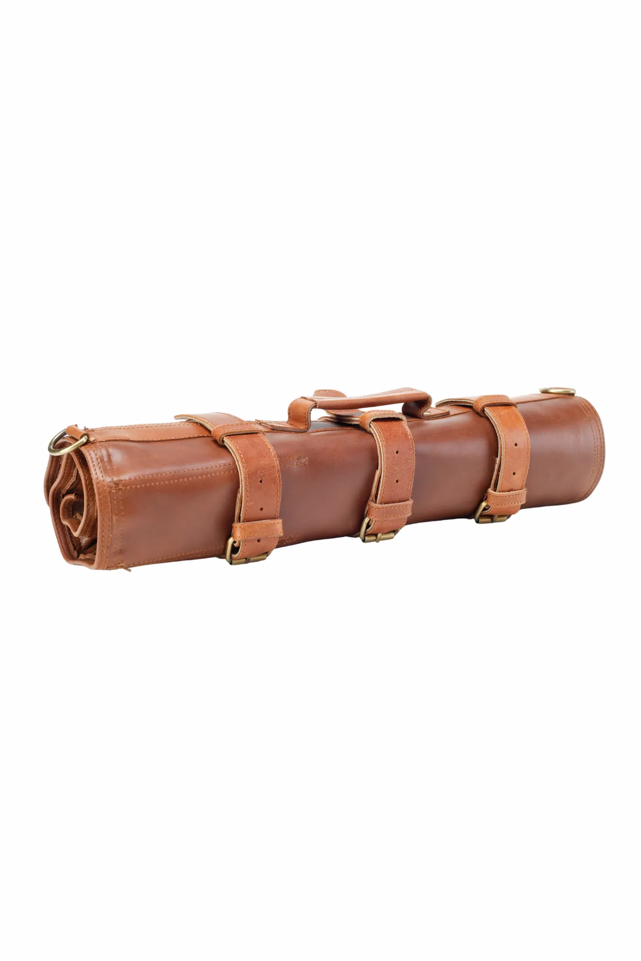 Premium Bordo and Tan Leather Knife Roll - Elegant Travel Case for Chefs