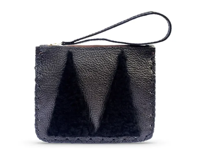 MARTE EGELE VIVIAN FLAT POUCH, Handwoven Cross Stitch Edges Fully lined in Suede