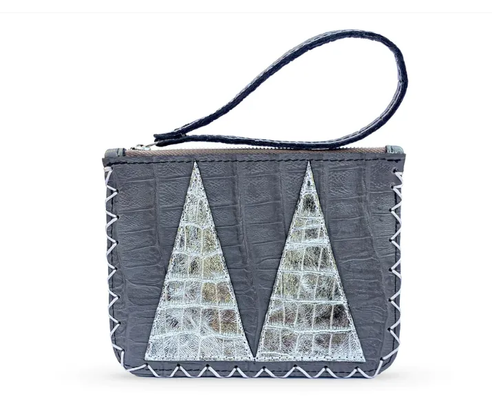 MARTE EGELE VIVIAN FLAT POUCH, Handwoven Cross Stitch Edges Fully lined in Suede