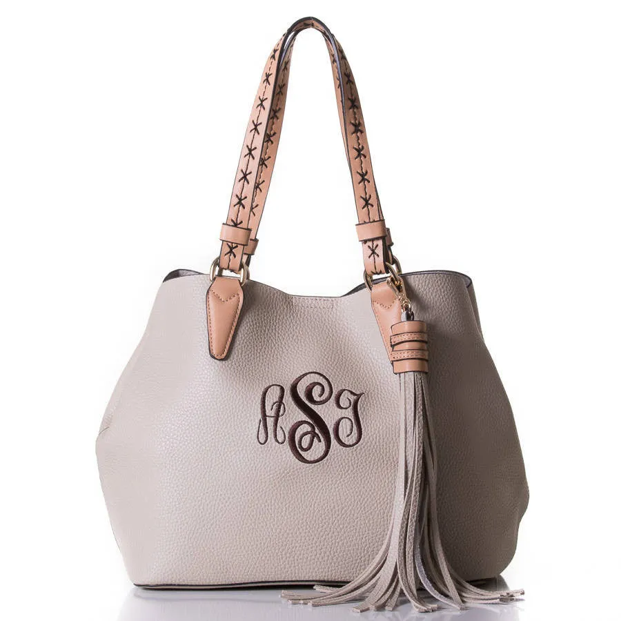 Monogrammed beige tribal hobo bag