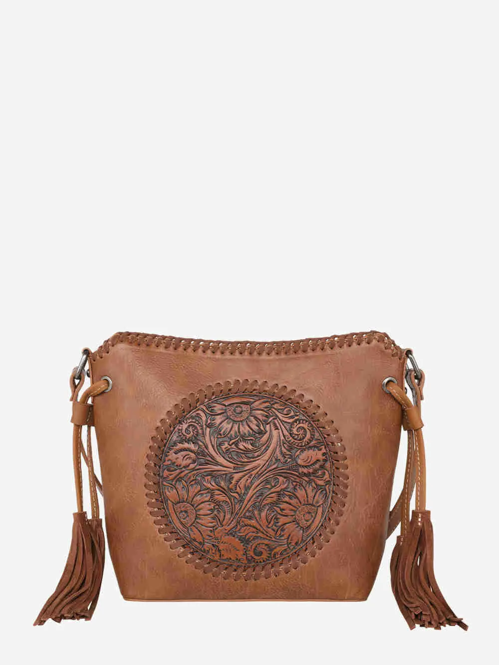 Montana West Brown Vintage Floral Tooled Crossbody Saddle Bag