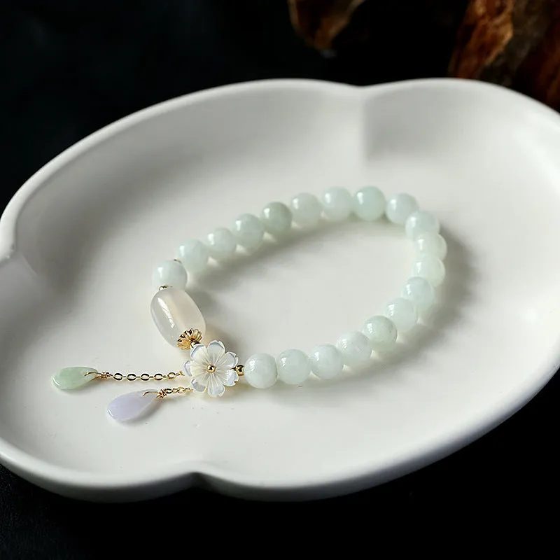 Natural Jade Agate Shell Water Drop Flower Bead Bracelet