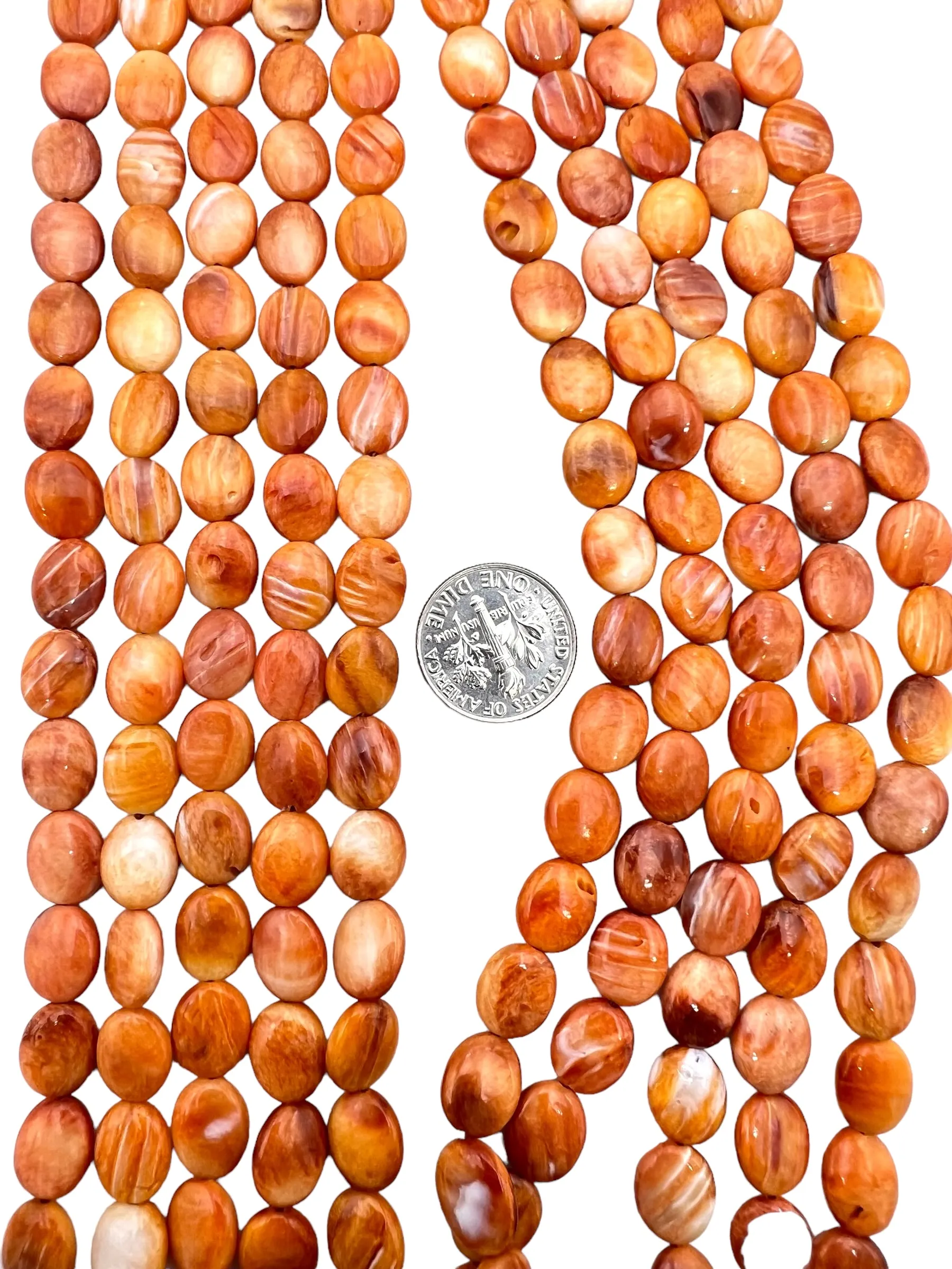 Orange Spiny Oyster 8x10mm Oval Beads, (16 Inch Strand)