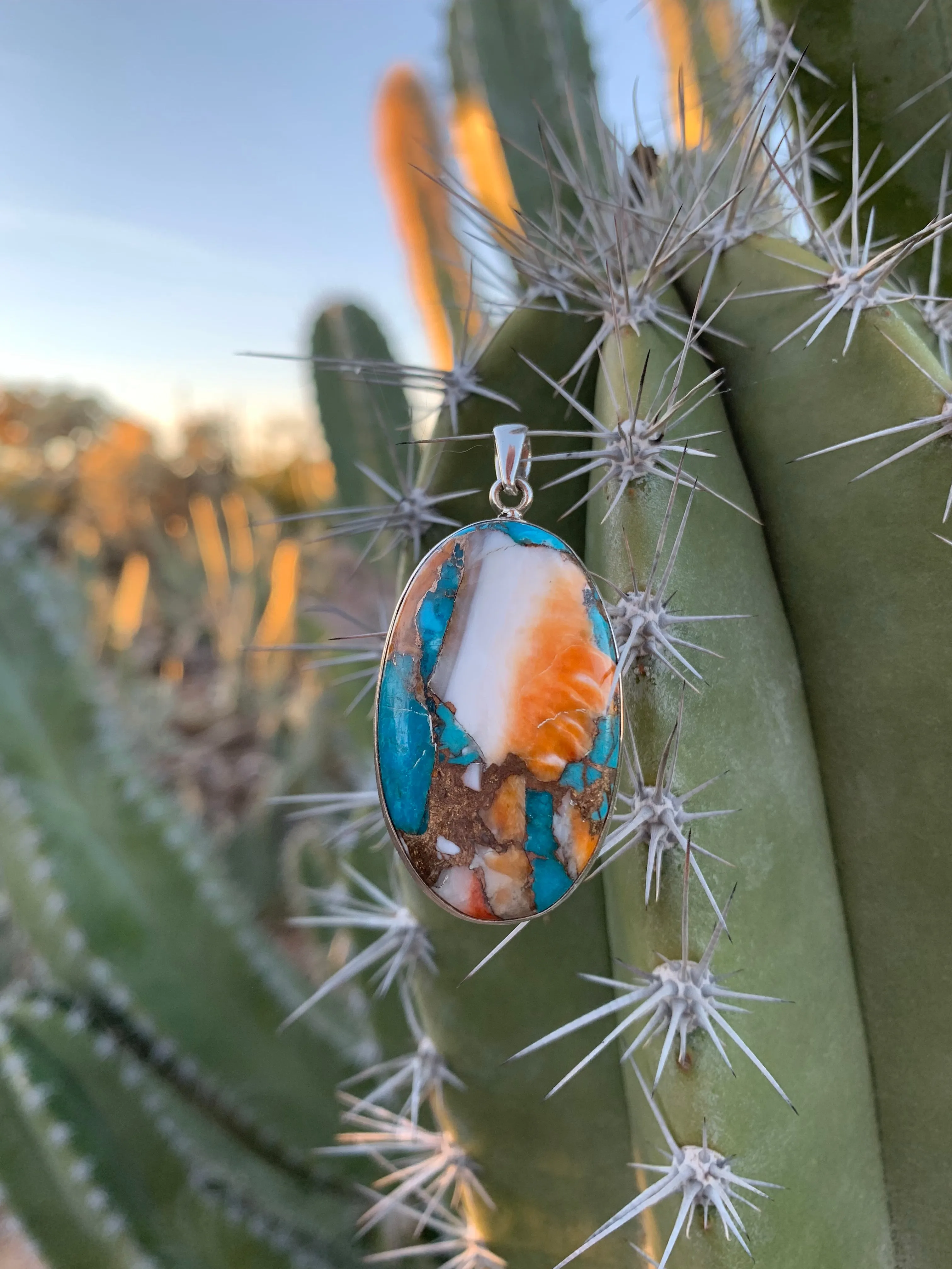 Oval Spiny Oyster & Turquoise Pendant