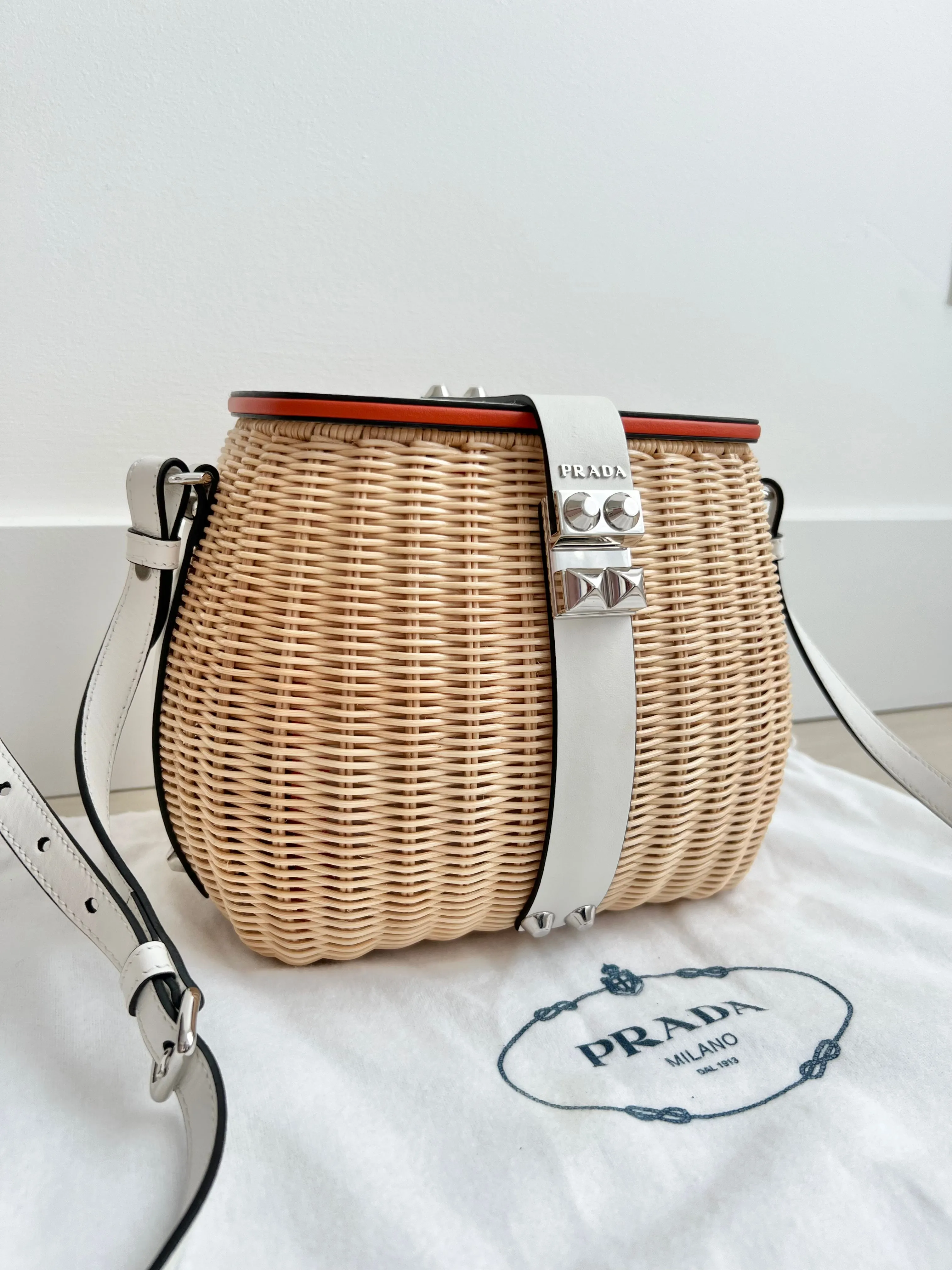 Prada Wicker Basket Tote Bag